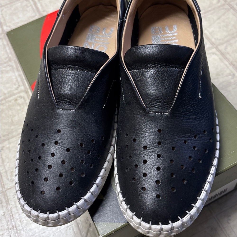 Bueno Black Perforated Slip-Ons